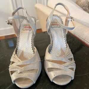 Bettie Page Women's Silver Pinup, Retro, Vintage 4”Heeled Sandal Size 8